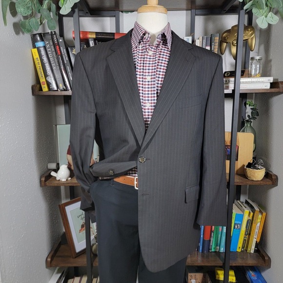 Joseph‎ Abboud Nordstrom Men's Suit Jacket Two Button Brown Striped Wool 48R
